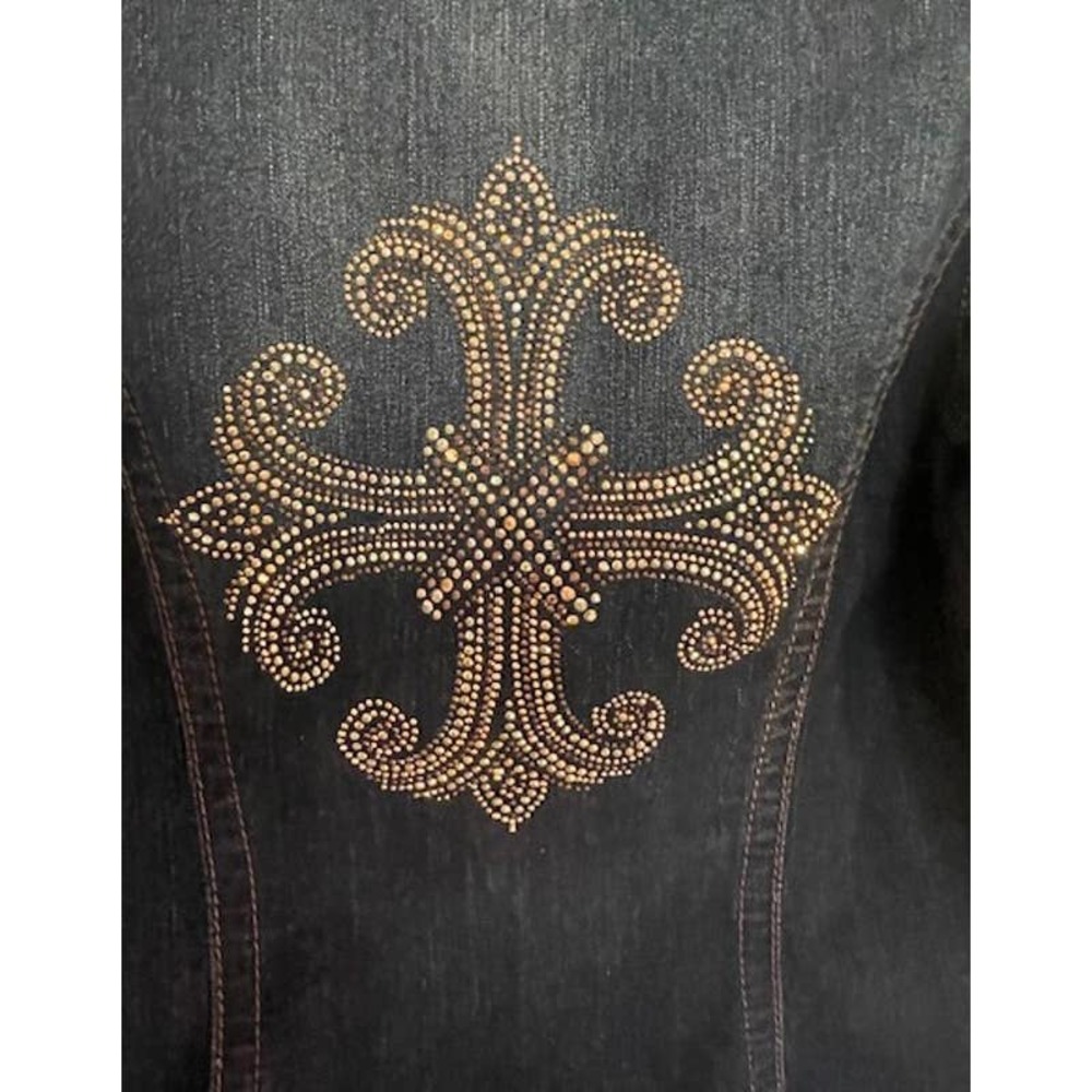 Vintage Christina V Denim Button Front Blazer Jacket Studded Cross 2 Size Small - Picture 4 of 5